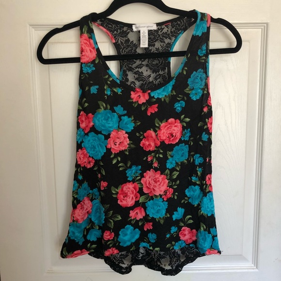 Floral and Lace Back Tank Top - Picture 1 of 2